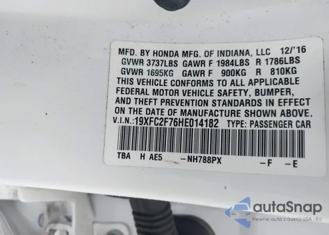 2017 Honda Civic Ex из США, поврежденный, VIN 19XFC2F76HE014182